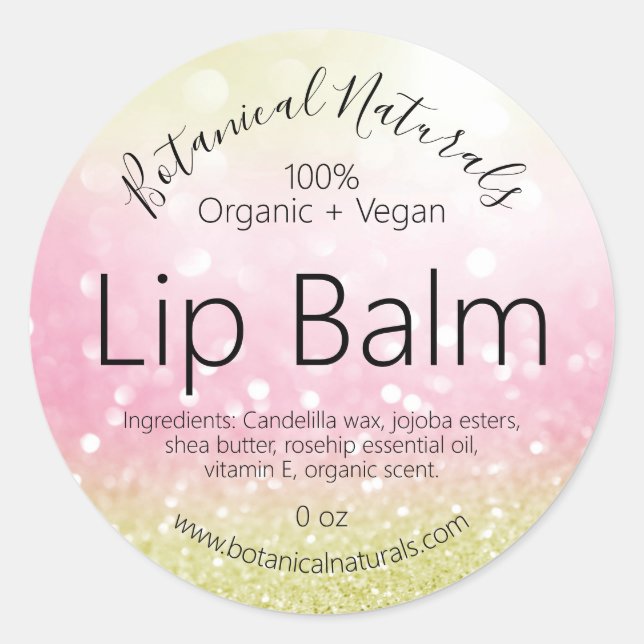 Bokeh Funkelnd Pink Gold Lip Balm Labels Runder Aufkleber (Vorderseite)