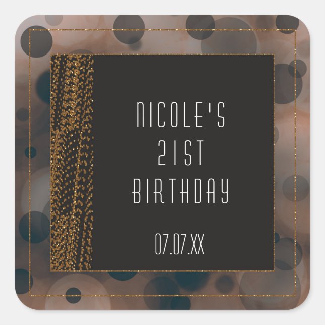 Bokeh Glam Brown Beige & Gold Gefälligkeitskleber Quadratischer Aufkleber (Vorderseite)