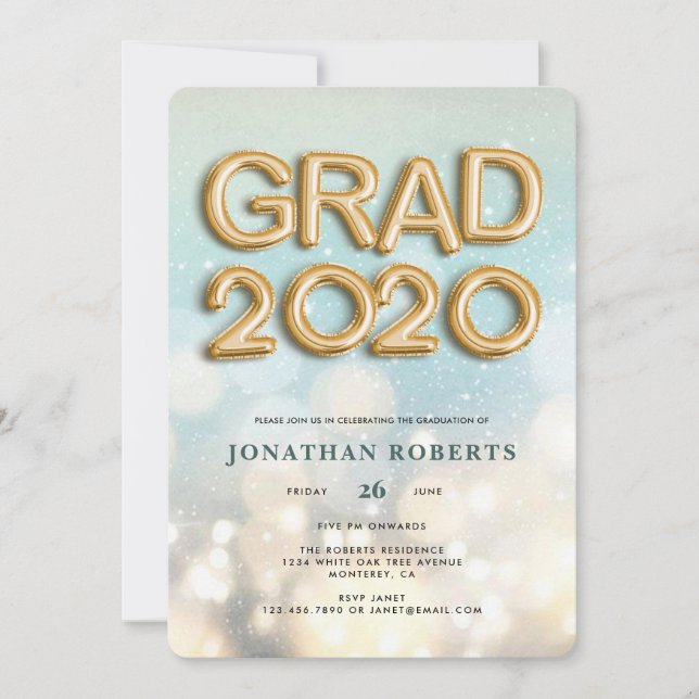 Bokeh Gold Foil Grad 2020 Einladung (Vorderseite)