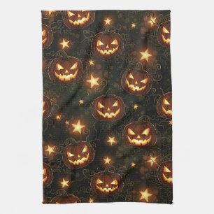 Bokeh Halloween Nahtlos Leuchtende Kürbislaterne Geschirrtuch