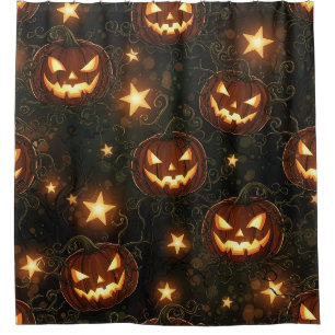 Bokeh Halloween Nahtlos   Leuchtender Kürbis Duschvorhang
