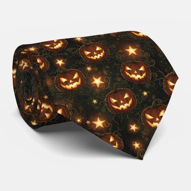 Bokeh Halloween Nahtlos | Leuchtender Kürbislatern Krawatte (Gerollt)