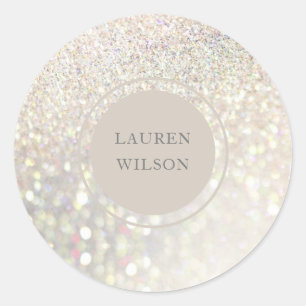 bokeh iridescent Glitzer Monogramm Runder Aufkleber