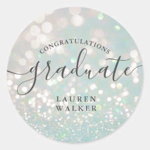 Bokeh-Kristall-Glitter-Monogramm-Absolventen-Aufkl Runder Aufkleber