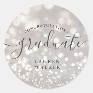Bokeh-Kristall-Glitter-Monogramm-Absolventen-Aufkl Runder Aufkleber