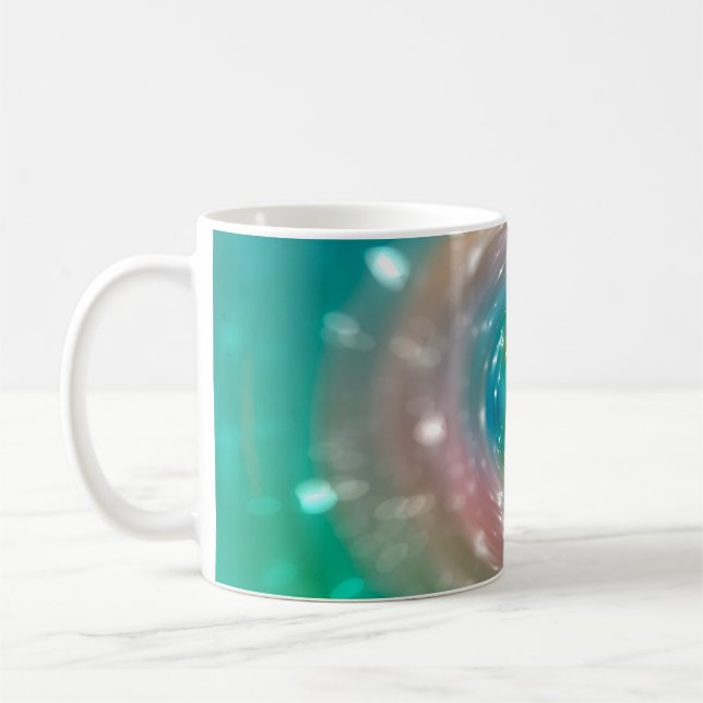 Bokeh-Licht, schimmerndes, verschwommenes Fleckenl Kaffeetasse (Links)