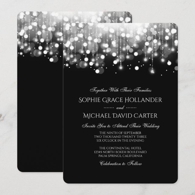 Bokeh-Lichter in Schwarz und Weiß Einladung (Vorne/Hinten)