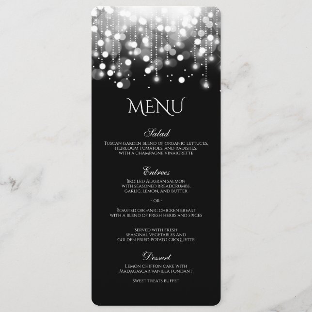 Bokeh Lights Black and White Menu Menükarte (Vorderseite)