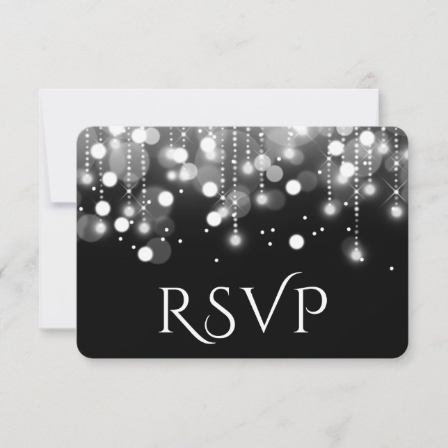 Bokeh Lights Black and White UAWG RSVP Karte (Vorderseite)