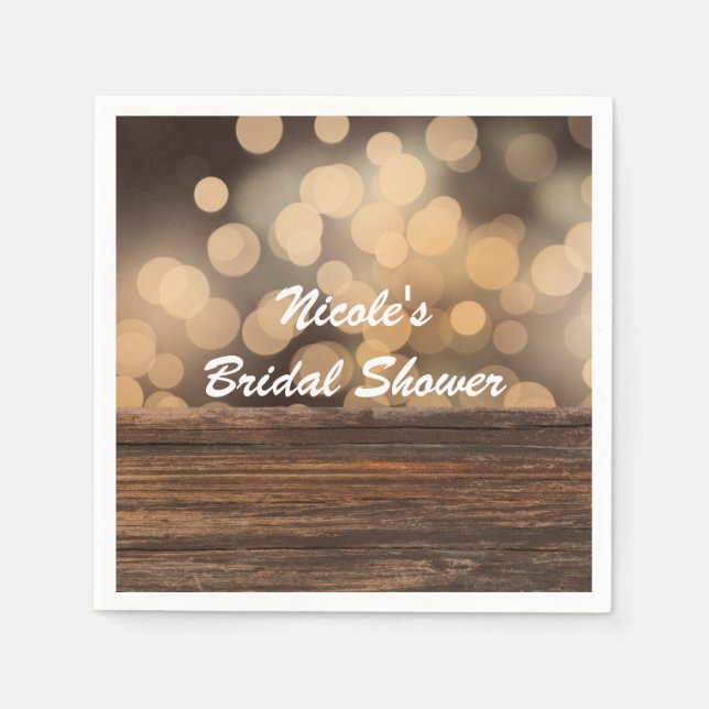 Bokeh Lights & Wood Rustic Sparkle Wedding Serviette (Vorderseite)