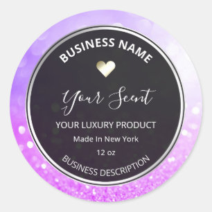 Bokeh Lila Blue Silver Glitzer Soy Candle Labels Runder Aufkleber