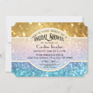 Bokeh Movie Premier Ticket Style Gold Blue Sparkon Einladung