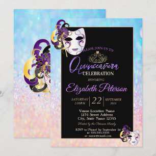 Bokeh OmbreTiara, Masquerade Quinceañera Einladung