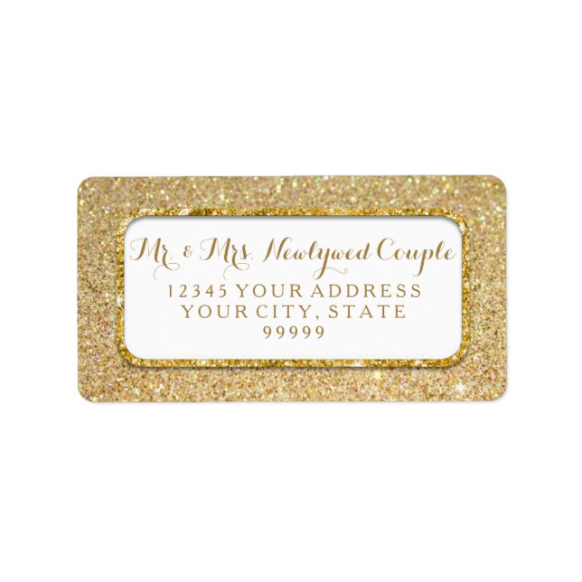 Bokeh Sparkle Script Gold Glitzer Rounded Corners Adressaufkleber (Vorne)