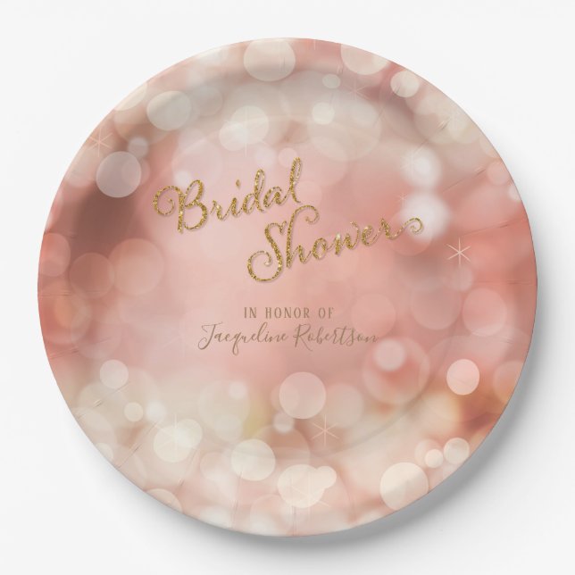 Bokeh Sparkle Twinkle Lights Pastel Pink Bridal Pappteller (Vorderseite)