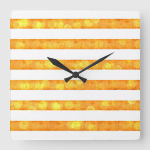 Bokeh-Streifen Orange und Weiß Quadratische Wanduhr