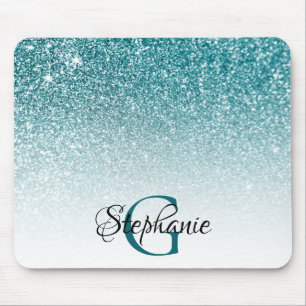 Bokeh Türkis Glitter Weiß Ombre Monogramm Mousepad