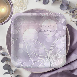 Bokeh und Butterfly Quinceanera Lavender ID1030 Pappteller