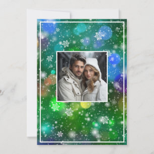 Bokeh-Weihnachtslichter-Schneeflocken-Foto Feiertagskarte