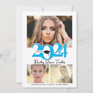 Bold 2024 Grad Cap 3-Foto Collage Blue Abschluss Ankündigung