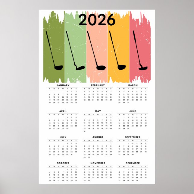 Bold 2026 Golf Calendar  Poster (Vorne)