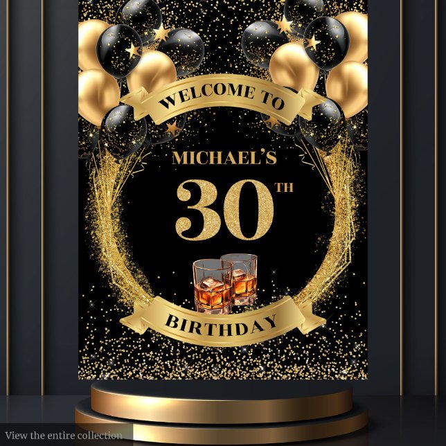 Bold 30. Man Birthday Whiskey Celebration Banner Wandteppich (Bold 30th Man Birthday Whiskey Celebration Banner Tapestry)