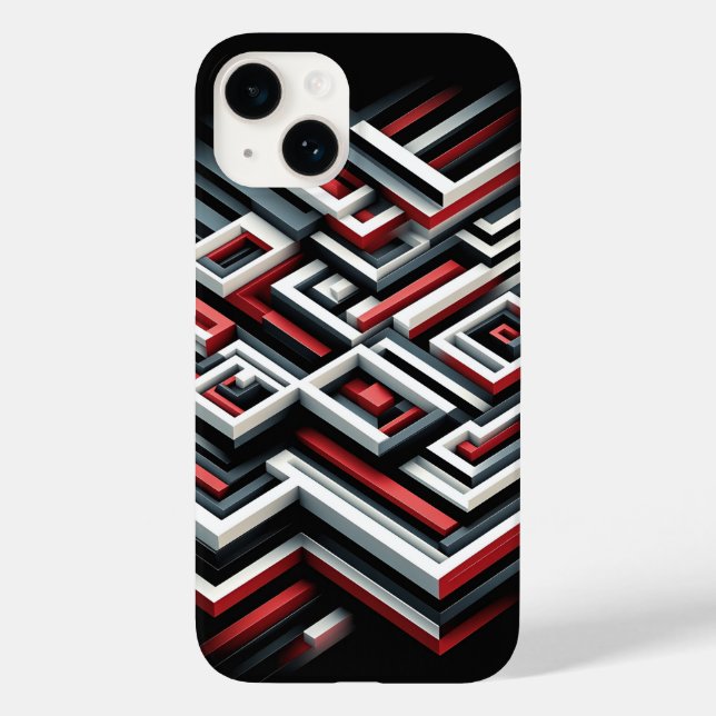 Bold 3D Geometric Maze Phone Case - Red, Black  (Rückseite)