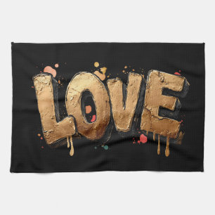 Bold 3D Graffiti Art of the Word "LIEBE" in Gold Geschirrtuch