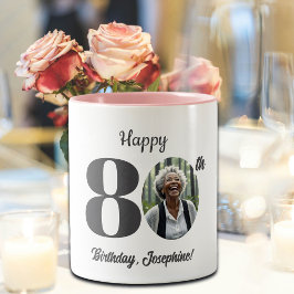Bold 80th Birthday Photo Zweifarbige Tasse