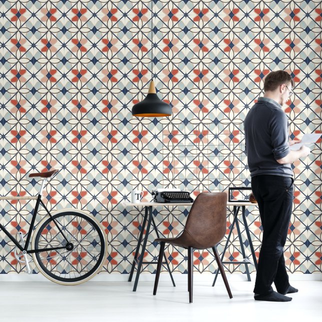 Bold Abstrakt Blue Beige Terracotta Marokko Tile Tapete (Von Creator hochgeladen)