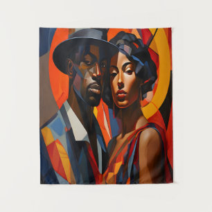 Bold Abstrakt Cubism Couple Portrait - Moderne Kun Wandteppich