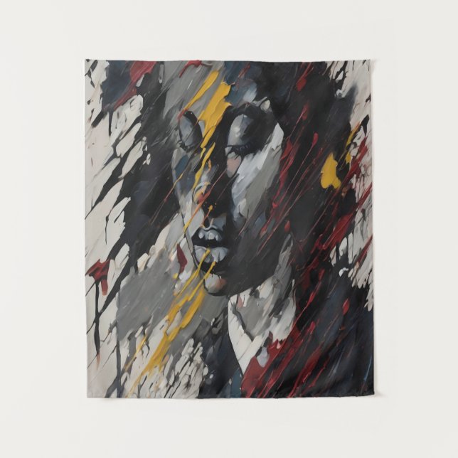 Bold Abstrakt Expressionist Portrait Modern Art Wandteppich (Vorderseite)