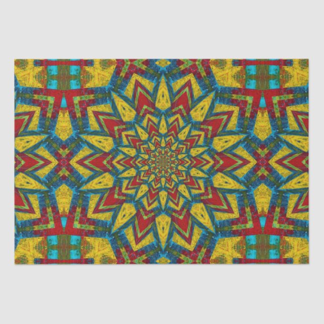 Bold Abstrakt Hippie Red Yellow Blue Ethnic Tribal Seidenpapier (Vorderseite)