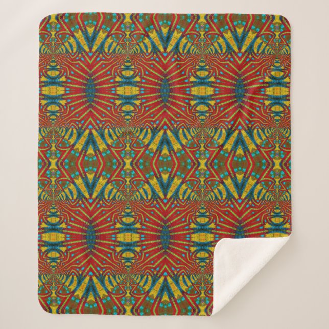 Bold Abstrakt Hippie Red Yellow Blue Ethnic Trippy Sherpadecke (Vorderseite)