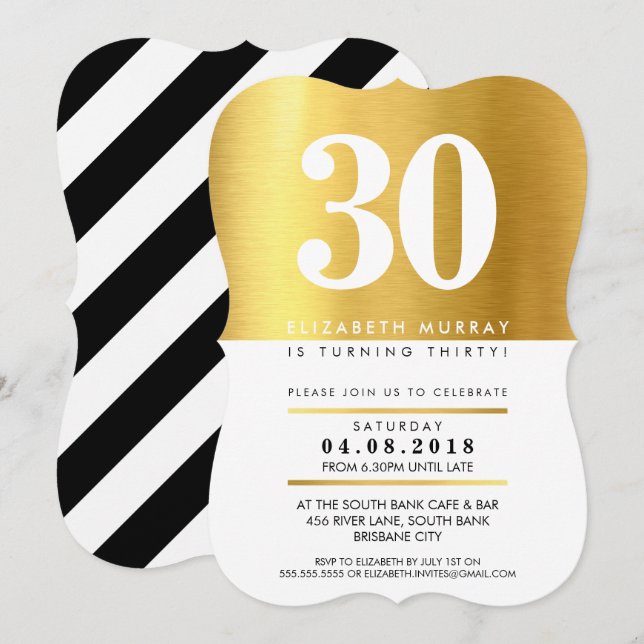 BOLD AGE NUMBER coole Imitate Goldfolie 30. INVITE Einladung (Vorne/Hinten)