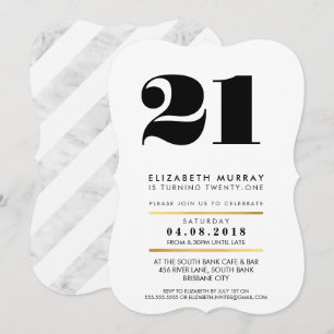 BOLD AGE NUMBER minimal schwarz & marmor 21. INVIT Einladung