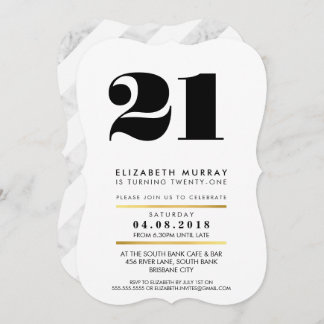 BOLD AGE NUMBER minimal schwarz & marmor 21. INVIT Einladung
