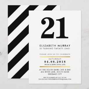 BOLD AGE NUMBER minimal Schwarz-weiß 21. INVITE Einladung