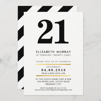 BOLD AGE NUMBER minimal Schwarz-weiß 21. INVITE Einladung