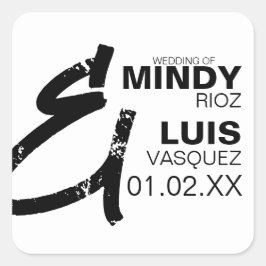 BOLD AMPERSAND Grunge Schwarz-weiße Hochzeit Quadratischer Aufkleber
