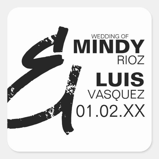 BOLD AMPERSAND Grunge Schwarz-weiße Hochzeit Quadratischer Aufkleber (Vorderseite)