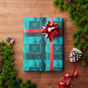 Bold Aqua Aquamarin Marble Monogram Geschenkpapier