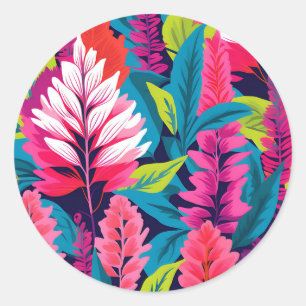 Bold Astilbe Floral Pop Art Pattern Runder Aufkleber