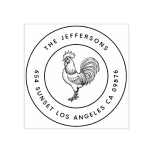 Bold Barnyard Chic Rooster Family Address Gummistempel