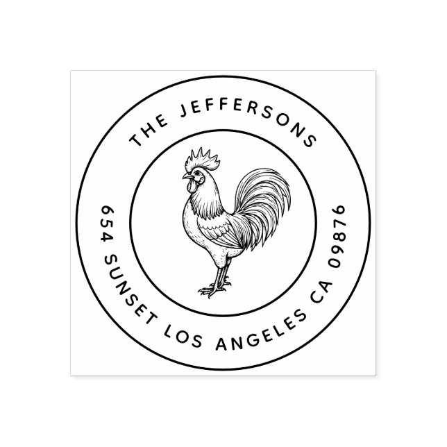 Bold Barnyard Chic Rooster Family Address Gummistempel (Prägung)