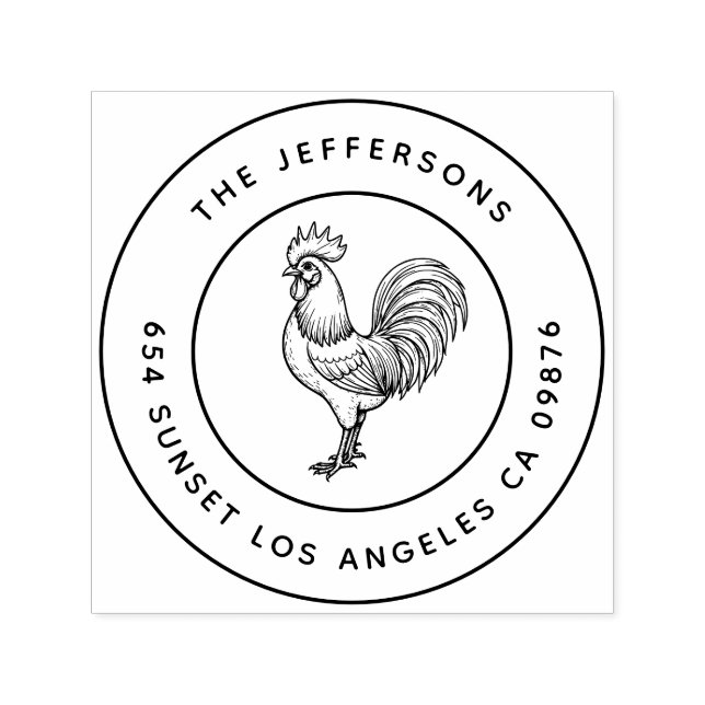 Bold Barnyard Chic Rooster Family Address Permastempel (Design)
