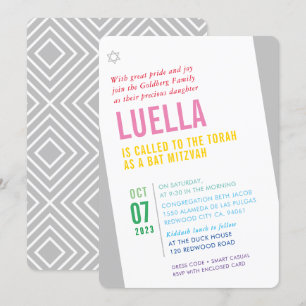 BOLD BAT MITZVAH hell modern schräg farbig Einladung