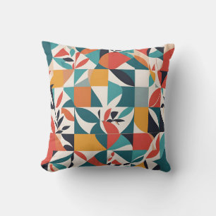 Bold Bauhaus Florals: Vibrant geometrisches Design Kissen