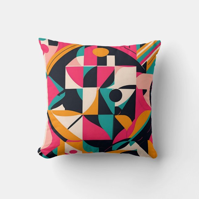 Bold Bauhaus Florals: Vibrant geometrisches Design Kissen (Vorderseite)