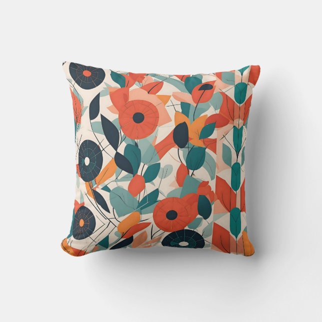 Bold Bauhaus Florals: Vibrant geometrisches Design Kissen (Vorderseite)